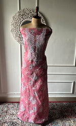 将图像加载到图库查看器中, Disha Women's Lakhnavi Handcrafted Organza Chikankari Unstitched Kurti Fabric - HONC0332149