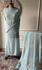 Load image into Gallery viewer, Women's Lakhnavi Handcrafted Mul Chanderi Semi - Stitched Kurta And Dupatta Set - HONC0330158