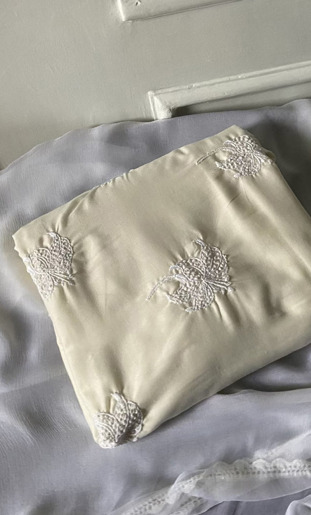 Women's Lakhnavi Handcrafted Unstitched Cotton Chikankari Suit Material - HONC0317002