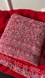 将图像加载到图库查看器中, Women's Lucknowi Handcrafted Faux-Georgette Chikankari Suit Material - HONC0263415
