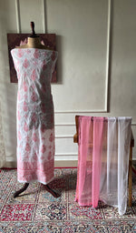 Load image into Gallery viewer, Women's Lakhnavi Handcrafted Cotton Unstitched Chikankari Suit Material - HONC0367458