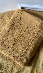Load image into Gallery viewer, Women's Lakhnavi Handcrafted Mul Chanderi Unstitched Chikankari Full Suit Material - HONC0328108