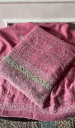 将图像加载到图库查看器中, Women's Lakhnavi Handcrafted Pure Silk Georgette Chikankari Kurta And Dupatta Set - HONC0271642