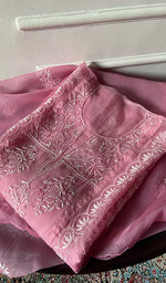 将图像加载到图库查看器中, Women's Lakhnavi Handcrafted Pure Organza Chikankari Semi - Stitched Kurta And Dupatta Set- HONC0310095