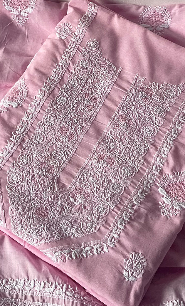 Women's Lakhnavi Handcrafted Unstitched Cotton Chikankari Suit Material - HONC0257113