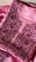 Load image into Gallery viewer, Women's Lakhnavi Handcrafted Tussar Silk Chikankari Full Suit Material - HONC0269543
