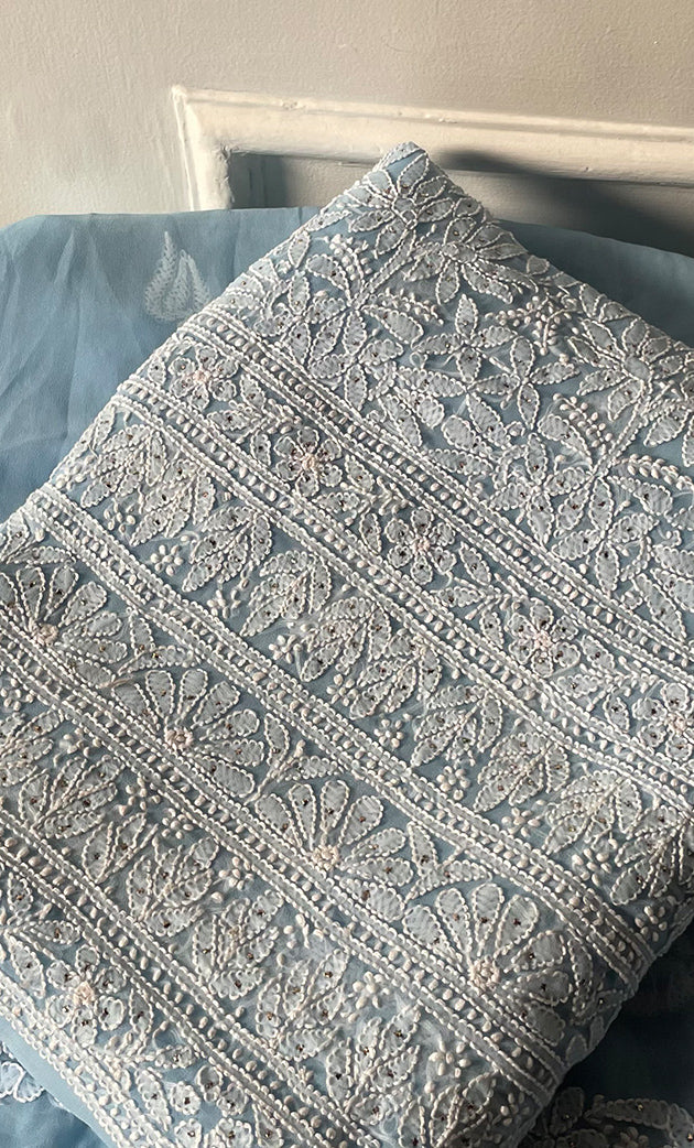 Women's Lakhnavi Handcrafted Unstitched Faux-Georgette Chikankari Suit Material - HONC0263365