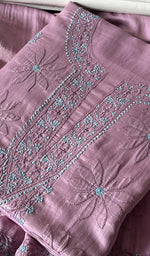 将图像加载到图库查看器中, Women's Lakhnavi Handcrafted Satin Silk Chikankari Kurta And Kurta Dupatta Set - HONC0283639