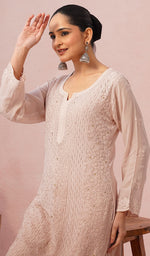 将图像加载到图库查看器中, Yusra Women's Lakhnavi Handcrafted Viscose Georgette Chikankari Kurti - HONC0566444