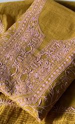 将图像加载到图库查看器中, Women's Lakhnavi Handcrafted Tissue Chanderi Unstitched Kurta And Dupatta Set - HONC0281013