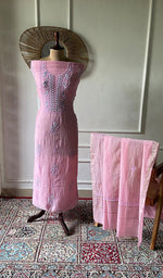 Load image into Gallery viewer, Women's Lakhnavi Handcrafted Mul Chanderi Unstitched Chikankari Full Suit - HONC0354708