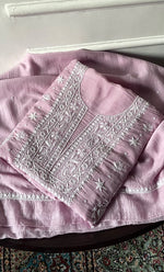 Load image into Gallery viewer, Women's Lakhnavi Handcrafted Unstitched Mul Chanderi Kurta And Dupatta Set - HONC0329033