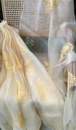 将图像加载到图库查看器中, Women's Lucknowi Handcrafted Pure Organza Silk Chikankari SAREE - HONC0228639