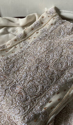 Load image into Gallery viewer, Women's Lakhnavi Handcrafted Pure Silk Georgette Chikankari Semi - stitched Anarkali And Dupatta Set- HONC0334398