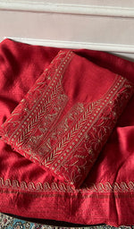 Load image into Gallery viewer, Women's Lakhnavi Handcrafted Unstitched Munga Silk Chikankari Kurta And Dupatta Set- HONC0357038