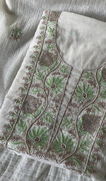 Load image into Gallery viewer, Women's Lakhnavi Handcrafted Mul Chanderi Unstitched Kurta And Dupatta Set - HONC0256377