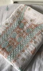 将图像加载到图库查看器中, Women's Lakhnavi Handcrafted Mul Chanderi Unstitched Kurta And Dupatta Set- HONC0313655