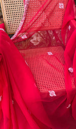将图像加载到图库查看器中, Women's Lakhnavi Handcrafted Faux-Georgette Chikankari Saree - HONC0188885