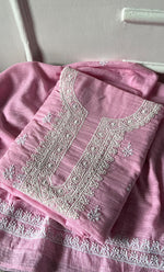 Load image into Gallery viewer, Women's Lucknowi Handcrafted Kota Cotton Chikankari Unstitched Kurta And Dupatta Set - HONC0325526