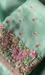 将图像加载到图库查看器中, Women's Lakhnavi Handcrafted Pure Organza Silk Chikankari Unstitched Full Suit Material - HONC0267229