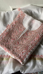 Load image into Gallery viewer, Women's Lakhnavi Handcrafted Mul Chanderi Unstitched Kurta And Dupatta Set - HONC0343190