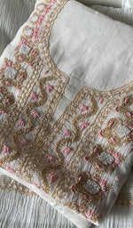 Load image into Gallery viewer, Junoon Women's Lakhnavi Handcrafted Mul Chanderi Unstitched Kurta And Dupatta Set - HONC0279812