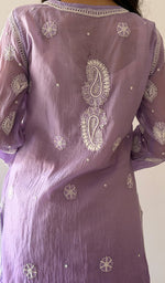 Load image into Gallery viewer, Women's Lucknowi Handcrafted Mul Chanderi Stitched Chikankari Kurta And Plazzo Set- HONC03790590