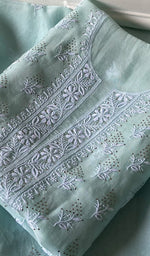 Load image into Gallery viewer, Women's Lakhnavi Handcrafted Pure Organza Chikankari Unstitched Kurta And Dupatta Set- HONC0966611
