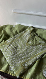 Load image into Gallery viewer, Aarushi Women's Lakhnavi Handcrafted Mul Chanderi Semi - stitched Chikankari Full Suit Material - HONC0