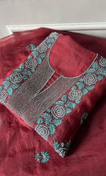 将图像加载到图库查看器中, Gulaab Women's Lakhnavi Handcrafted Pure Organza Chikankari Unstitched Kurta And Dupatta Set- HONC0288593