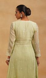 Load image into Gallery viewer, Women's Lakhnavi Handcrafted Mul Chanderi Chikankari Stitched Kurta, Dupatta And Pant Set - HONC0520644