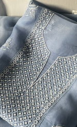 Load image into Gallery viewer, Women's Lakhnavi Handcrafted Pure Organza Chikankari Unstitched Kurta And Dupatta Set- HONC0314162