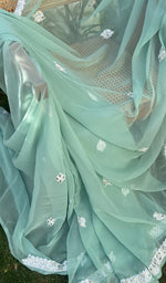 将图像加载到图库查看器中, Women's Lucknowi Handcrafted Faux-Georgette Chikankari Saree - HONC0195491