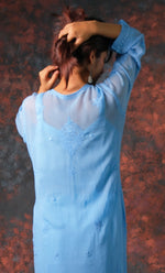 Load image into Gallery viewer, Yusra Women's Lakhnavi Handcrafted Viscose Georgette Chikankari Kurti- HONC0327254