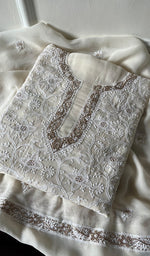 Load image into Gallery viewer, Women's Lakhnavi Handcrafted Pure Silk Georgette Chikankari Kurta And Dupatta Set- HONC0270823