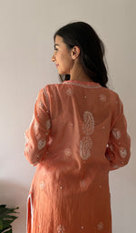 Load image into Gallery viewer, Women's Lucknowi Handcrafted Mul Chanderi Stitched Chikankari Kurta And Plazzo Set- HONC0379063