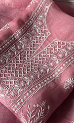 将图像加载到图库查看器中, Women's Lakhnavi Handcrafted Pure Organza Chikankari Unstitched Kurta And Dupatta Set- HONC0319190