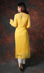 Load image into Gallery viewer, Yusra Women's Lakhnavi Handcrafted Viscose Georgette Chikankari Kurti- HONC0327255