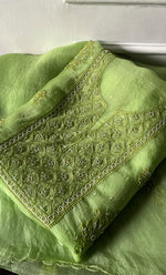 Load image into Gallery viewer, Women's Lakhnavi Handcrafted Pure Organza Chikankari Unstitched Kurta And Dupatta Set- HONC0328280