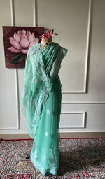 将图像加载到图库查看器中, Women's Lucknowi Handcrafted Faux-Georgette Chikankari Saree - HONC0348739