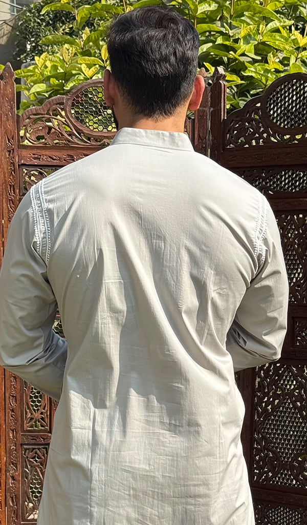 Men's Lucknowi Handcrafted Cotton Chikankari Kurta - HONC0115447