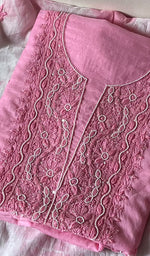 Load image into Gallery viewer, Women's Lucknowi Handcrafted Chanderi Silk Chikankari Full Suit Material - HONC0260947