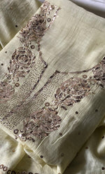 将图像加载到图库查看器中, Hunar Women's Lakhnavi Handcrafted Mul Chanderi Unstitched Kurta And Dupatta Set- HONC0300736
