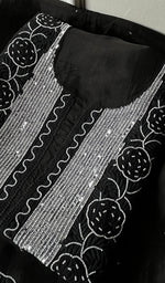 将图像加载到图库查看器中, Rose Women's Lakhnavi Handcrafted Pure Organza Chikankari Unstitched Kurta And Dupatta Set- HONC0272169