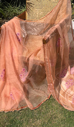 将图像加载到图库查看器中, Women's Lucknowi Handcrafted Pure Organza Silk Chikankari SAREE - HONC0269063
