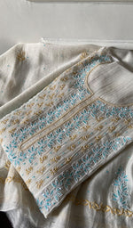 Load image into Gallery viewer, Saziya Women's Lakhnavi Handcrafted Mul Chanderi Semi - Stitchd Kurta And Dupatta Set - HONC0307231