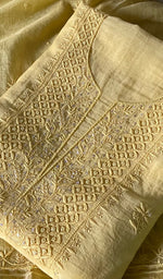 Load image into Gallery viewer, Women's Lakhnavi Handcrafted Mul Chanderi Unstitched Chikankari Full Suit Material - HONC0345051