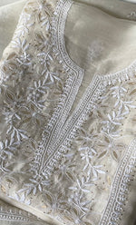 Load image into Gallery viewer, Women's Lakhnavi Handcrafted Pure Organza Chikankari Unstitched Kurta And Dupatta Set- HONC0320499