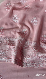 将图像加载到图库查看器中, Women's Lakhnavi Handcrafted Pure Silk Georgette Chikankari Suit Material - HONC0185396