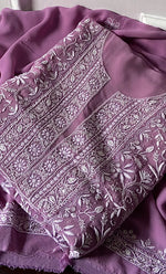 Load image into Gallery viewer, Women's Lakhnavi Handcrafted Pure Silk Georgette Chikankari Suit Material -  HONC0188582